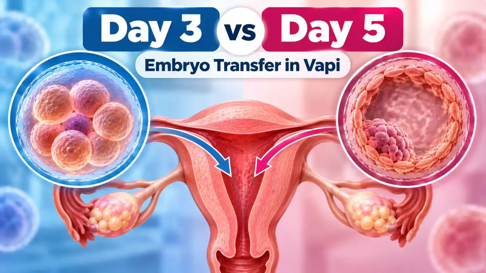 Day 3 vs Day 5 embryo transfer process showing embryo development and uterine readiness