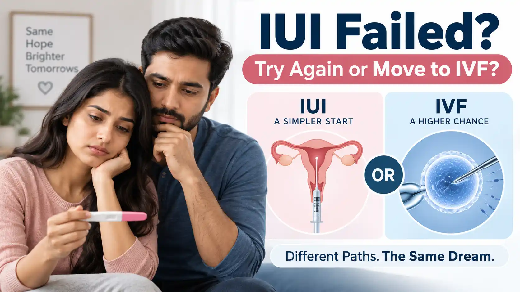 IUI failed infographic comparing another IUI cycle with moving to IVF.