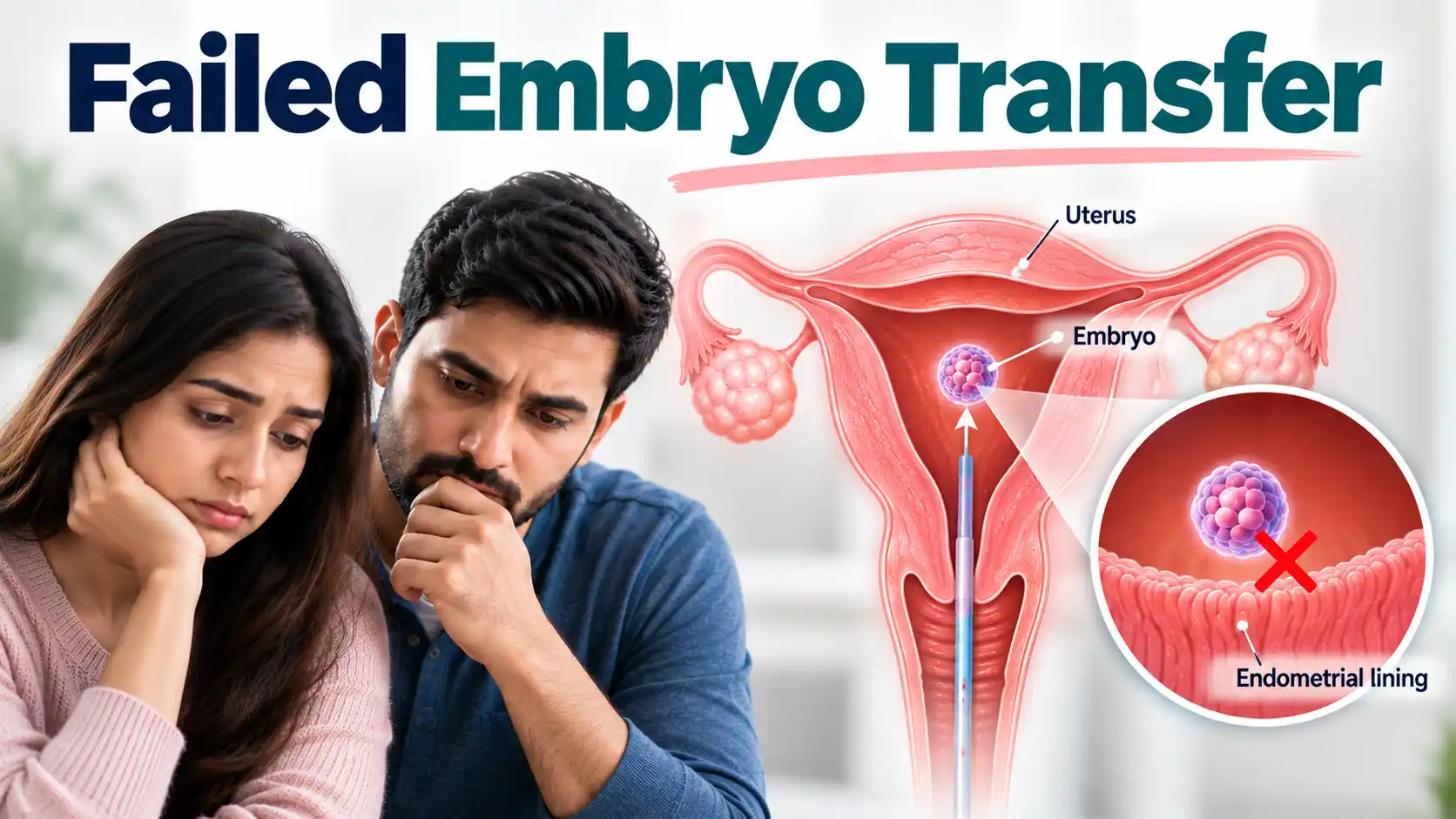 Failed embryo transfer showing an embryo not implanting into the uterine lining