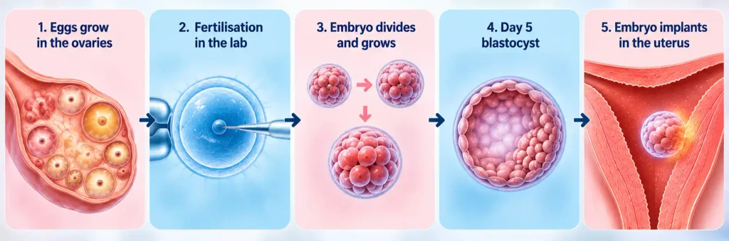 IVF stages from egg growth to embryo implantation after repeated IVF failure