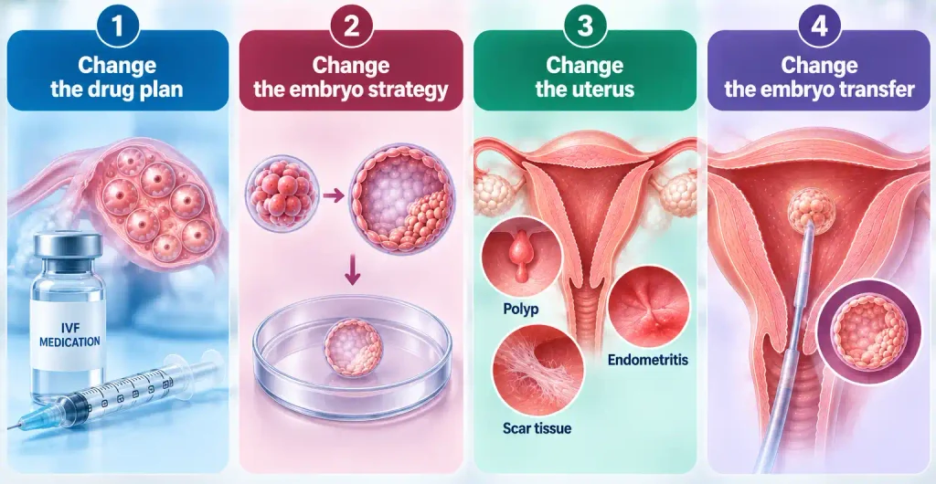 Four treatment changes after repeated IVF failure