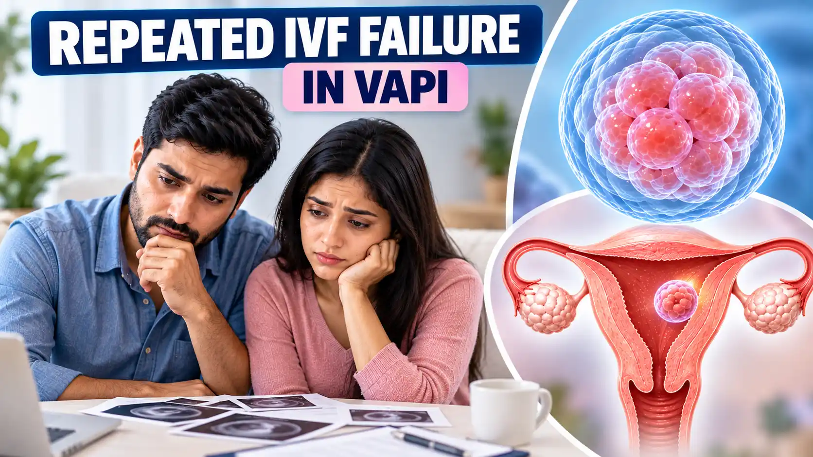 Couple reviewing repeated IVF failure with embryo and uterine evaluation