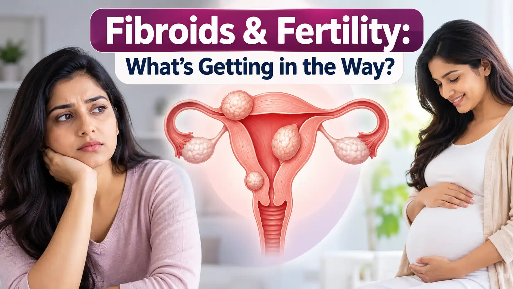 Medical illustration showing uterine fibroids and their possible impact on fertility